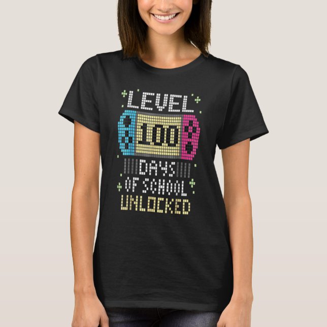 T-shirt Level 100 Days Of School Unlocked Gamer Video Game (Devant)