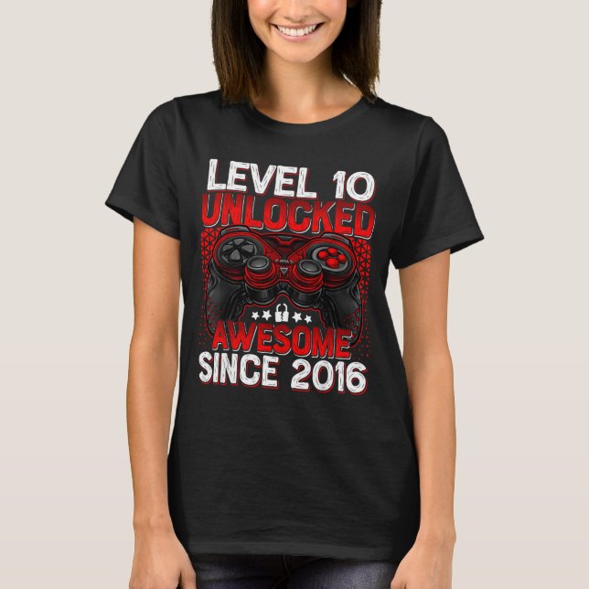 T-shirt Level 10 Unlocked 10 Year Old Boys 10th Birthday B (Devant)