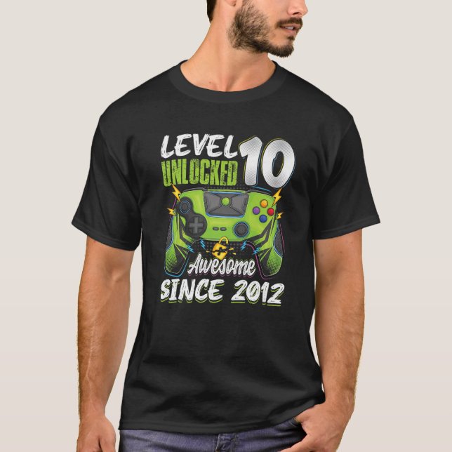 T-shirt Level 10 Unlocked Awesome 2012 10th Birthday Boy V (Devant)