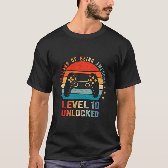 T-shirt Level 10 Unlocked Shirt Funny Video Gamer 10th Bir (Devant)