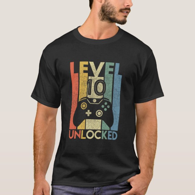 T-shirt Level 10 Unlocked Shirt Funny Video Gamer 10th Bir (Devant)