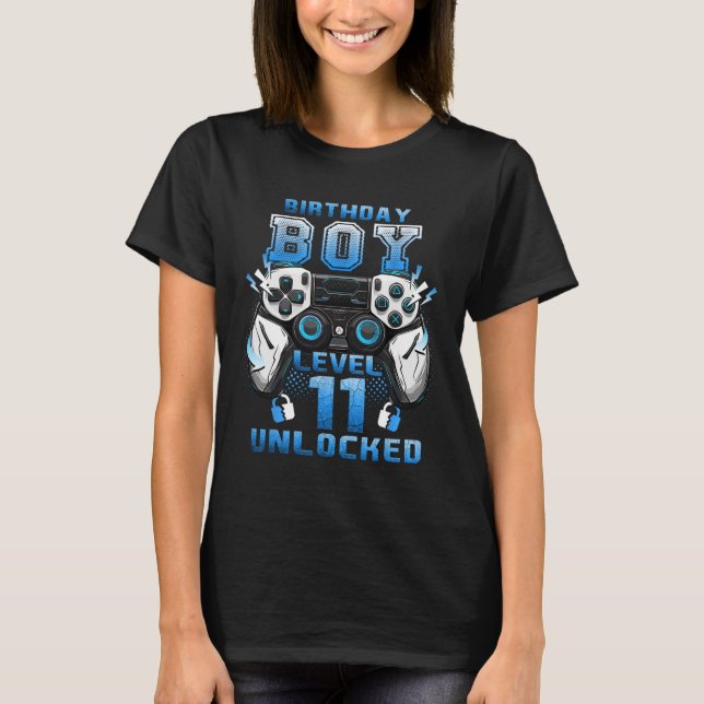 T-shirt Level 11 Unlocked Video Gamer 11th Birthday Boys  (Devant)