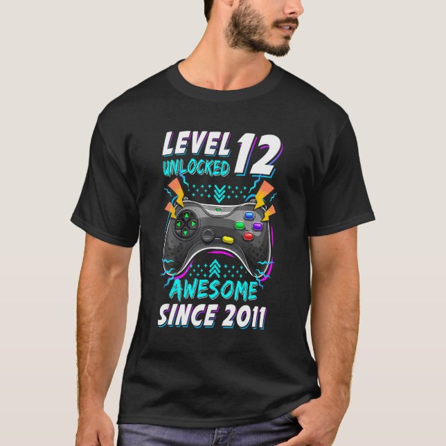 T-shirt Level 12 Unlocked  Gamer 12th Bday Boy 12 Year Old (Devant)