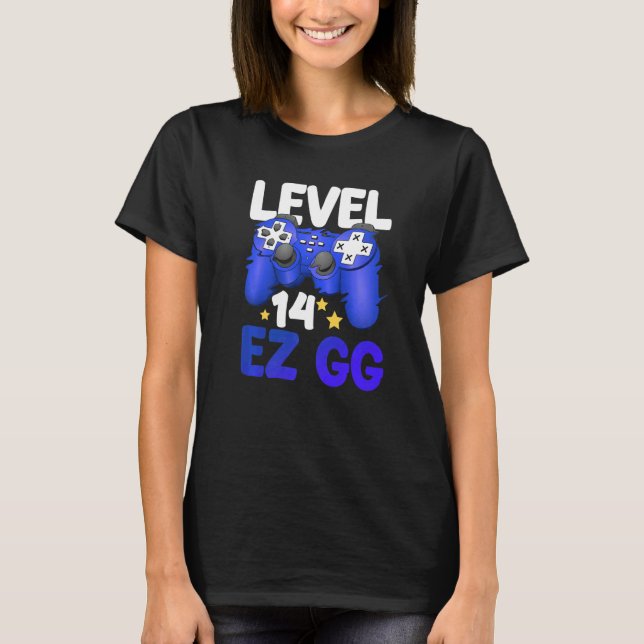 T-shirt Level 14 EZ GG 14th Gamer Boy Teenager Controller  (Devant)