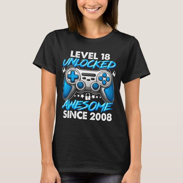 T-shirt Level 18 Unlocked 18 Year Old Boys 18th Birthday B (Devant)