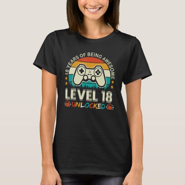 T-shirt Level 18 Unlocked Awesome 2005 Video Game 18th Bir (Devant)
