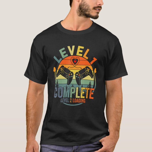 T-shirt Level 1 Complete Level 2 Loading Gamer Wedding Ann (Devant)