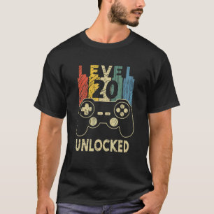 T-shirt Level 20 Unlocked Cool Video Gamer 20th Birthday