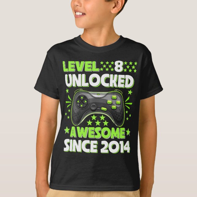 T-shirt Level 8 Awesome 2014 Video Game 8th Birth (Devant)
