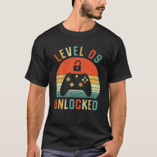 T-shirt Level 9 Unlocked Video Gamer Vintage 9Th Birthday