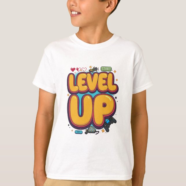 T-shirt Level Up! Gaming Motivation & Achievement (Devant)