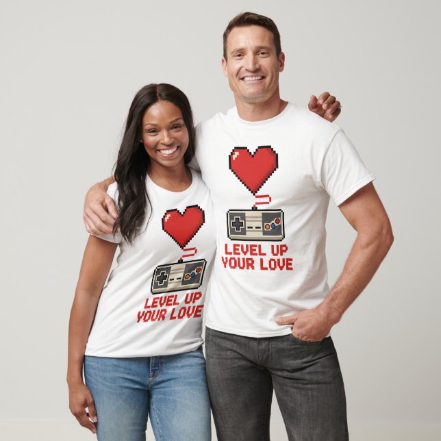 T-shirt Level Up Your Love, Retro Pixel Gaming Design (Unisexe)