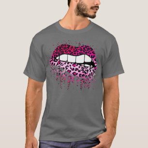T-shirt Lèvres à morsure Léopard rose Lèvres à morsur