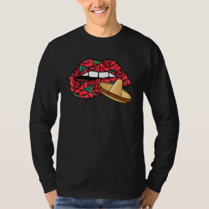 T-shirt Lèvres Bips Dia De Los Muertos Mexicain Sombrero D
