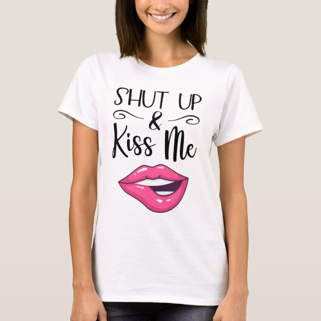 T-shirt Lèvres de dessin animé Magenta Tais-toi et embrass (Devant)