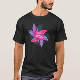 T-shirt Lèvres et Feuille Rose Pastel Moderne Futuristique