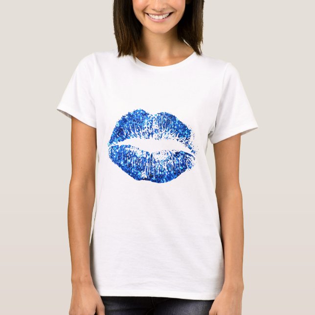 T-shirt Lèvres Parties scintillant bleues (Devant)