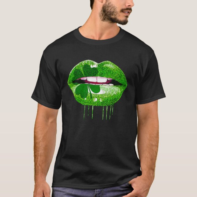 T-shirt Lèvres qui dégoulinent Trèfle Drôle de Saint-Patri (Devant)