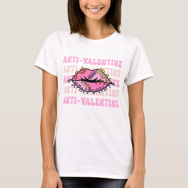 T-shirt Lèvres roses anti-Valentine (Devant)
