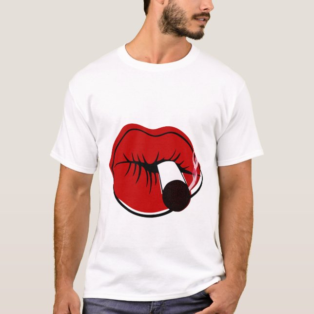 T-shirt Lèvres rouges fumantes à la cigarette (Devant)
