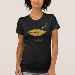 T-shirt Lèvres scintillantes dorées élégantes, calligraphi
