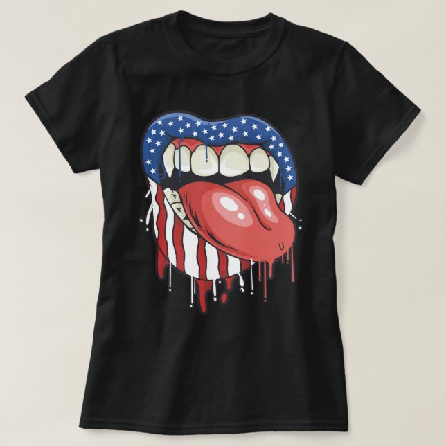 T-shirt Lèvres Vampire du drapeau américain (Design devant)