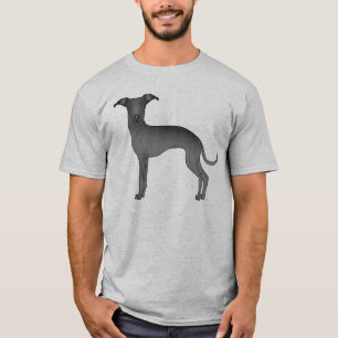T-shirt Lévrier italien noir Chien de dessin animé mignon