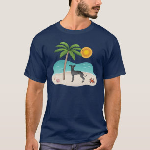 T-shirt Lévrier Italien Noir sur une Plage Tropicale d'Été