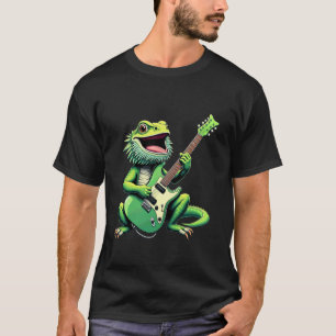 T-shirt Lézard barbu drôle jouant de la musique de guitare