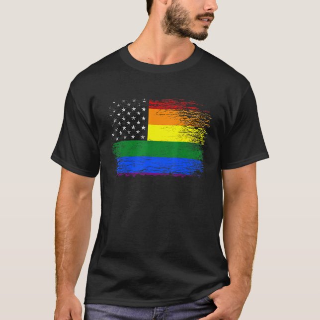 T-shirt LGBT American Flag Gay Lesbian Transgender Pride R (Devant)