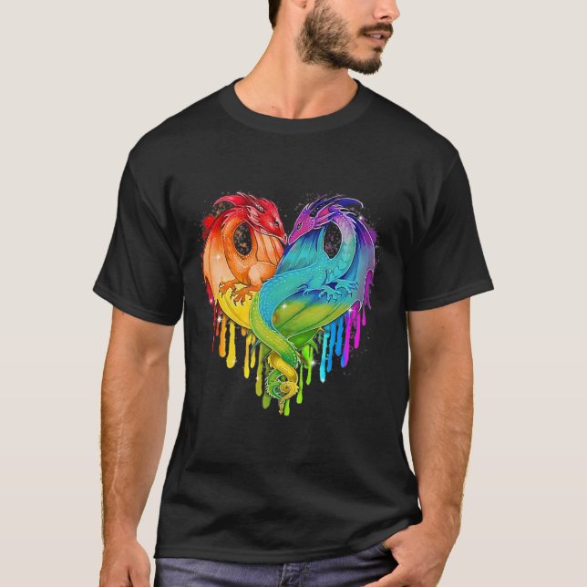 T-shirt Lgbt Dragon Heart Rainbow Heart Dragon Lgbt Pride (Devant)