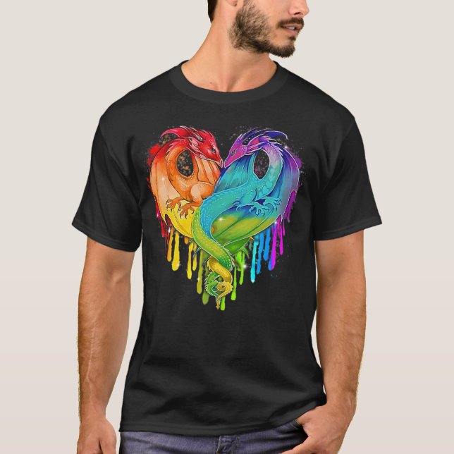 T-shirt LGBT Dragon Heart Rainbow Heart Dragon LGBT -stand (Devant)