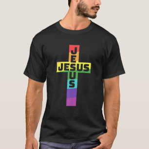 T-shirt LGBT Gay pride Jesus Rainbow Flag Croix chrétienn