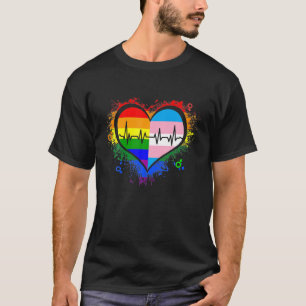 T-shirt LGBT Hearbeat EKG Gay Lesbian Transgender LGBTQ