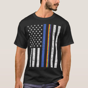 T-shirt LGBT mince ligne bleue arc-en-ciel drapeau américa