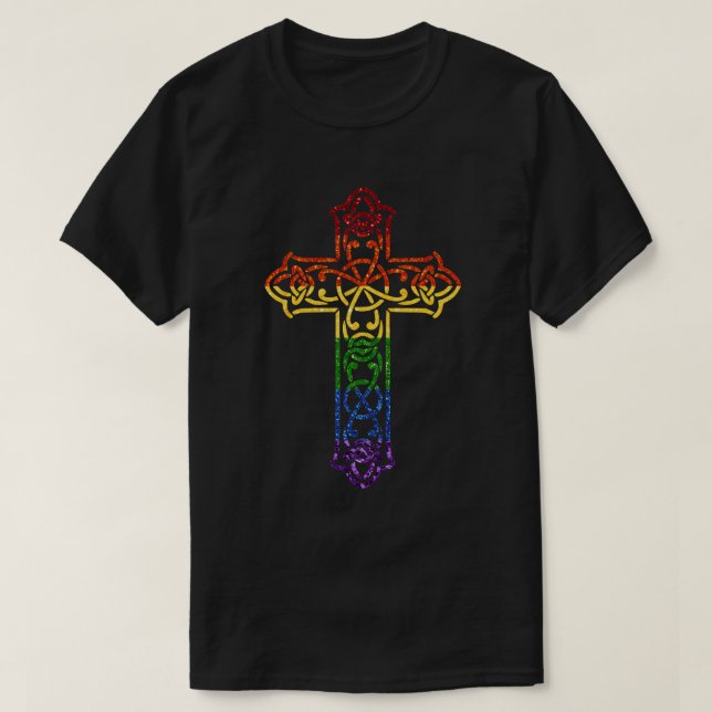 T-shirt LGBT Parties scintillant Rainbow Cross (Design devant)