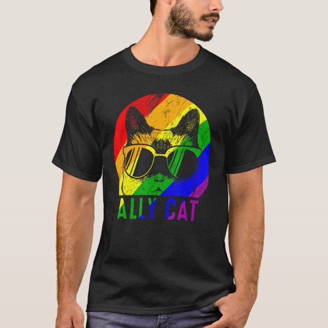 T-shirt Lgbt Pride Ally Chat Arc-en-ciel Drapeau Gay Lesbi (Devant)