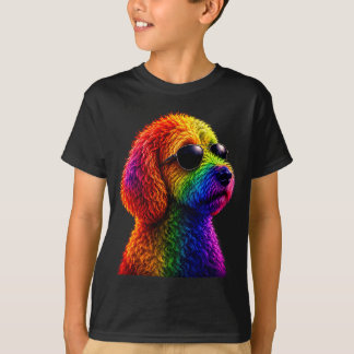 T-shirt Lgbt rainbow goldendoodle with sunglasses gay