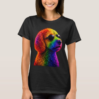 T-shirt Lgbt rainbow goldendoodle with sunglasses gay