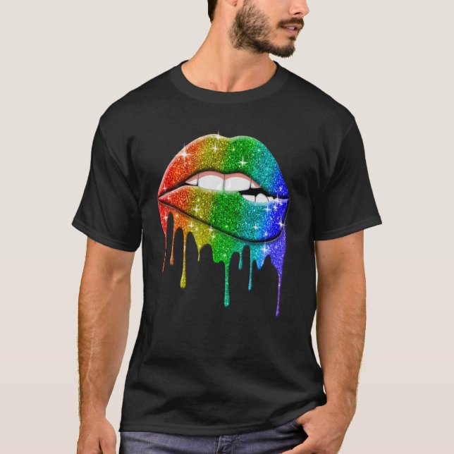 T-shirt Lgbt Rainbow Lips Pride Gay Homosexuel Lesbienne (Devant)