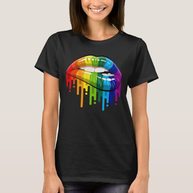 T-shirt LGBT Rainbow Lips Pride gay homosexuel lesbienne  (Devant)