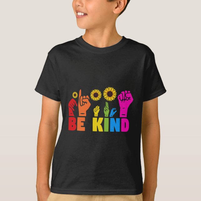 T-shirt LGBT Rainbow Pride Mois ASL Be Kand Hand Sign L (Devant)