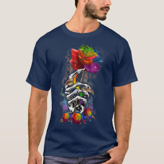 T-shirt LGBT Skeleton Main Rouge Rose Fleur arc en ciel LG