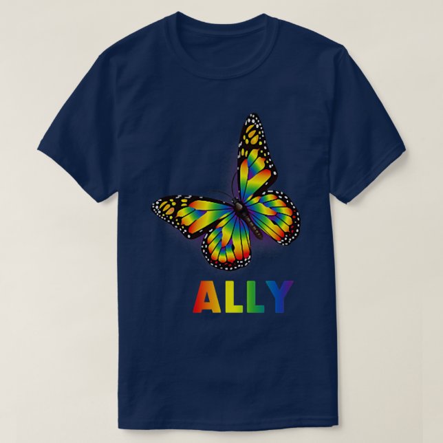 T-shirt LGBTQ+ Ally Rainbow Flag Butterfly Design Pride  (Design devant)