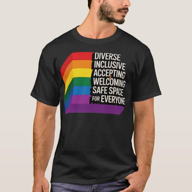 T-shirt LGBTQ+ Espace sécurisé Rainbow Pride Design d'incl (Devant)