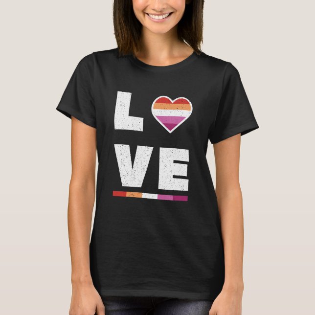 T-shirt LGBTQ Lesbian Pride Drapeau Distressed Grunge Love (Devant)