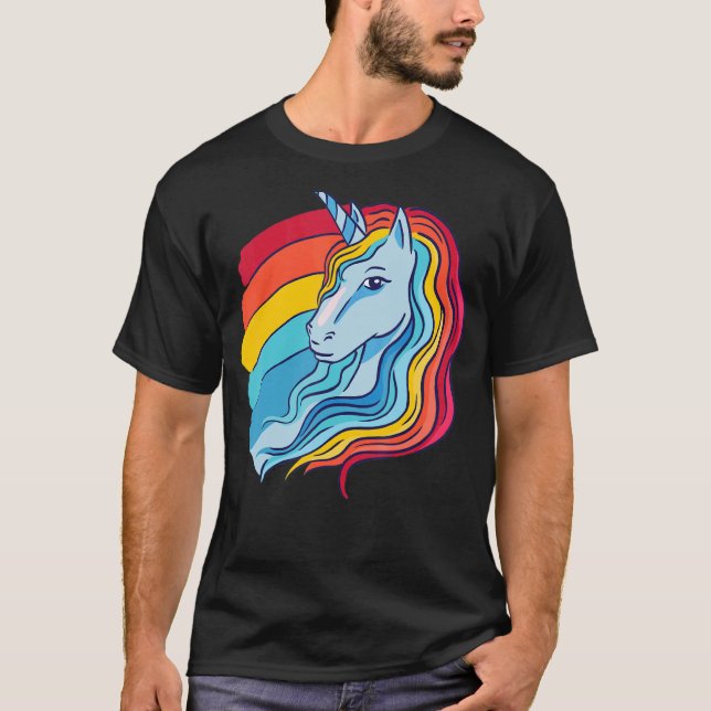 T-shirt Lgbtq Pride Retro Rainbow Unicorn (Devant)