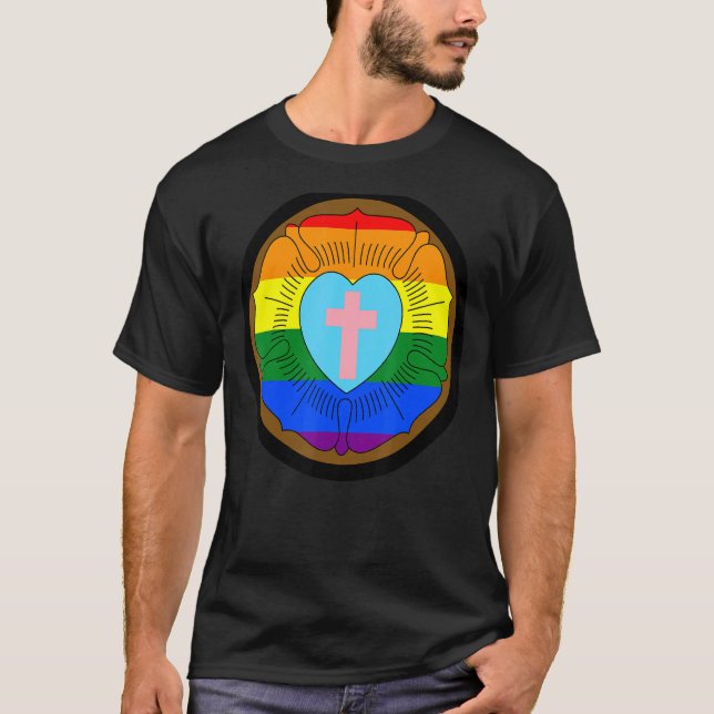 T-shirt Lgbtq Progrès Fierté Luthérienne Rose gay transgen (Devant)