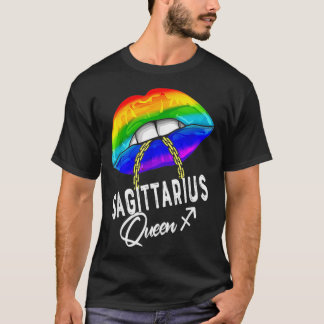 T-shirt LGBTQ Sagittarius Queen Lips Zodiac Rainbow Gay Pr