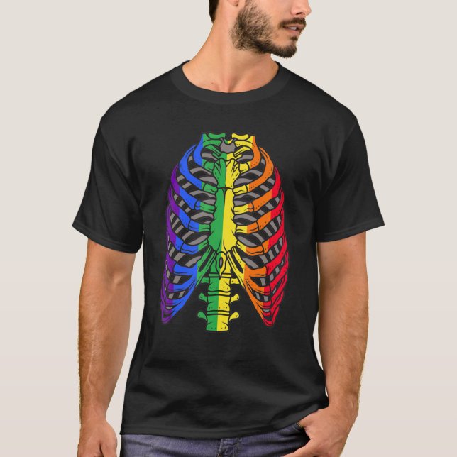 T-shirt Lgtb Halloween Gay Drapeau Ribcage Squelette Pride (Devant)